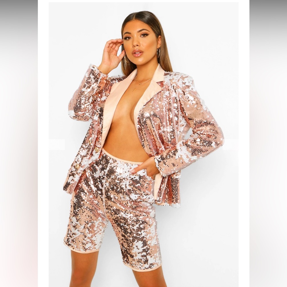 Sequin Blazer and Shorts Set-Champagne